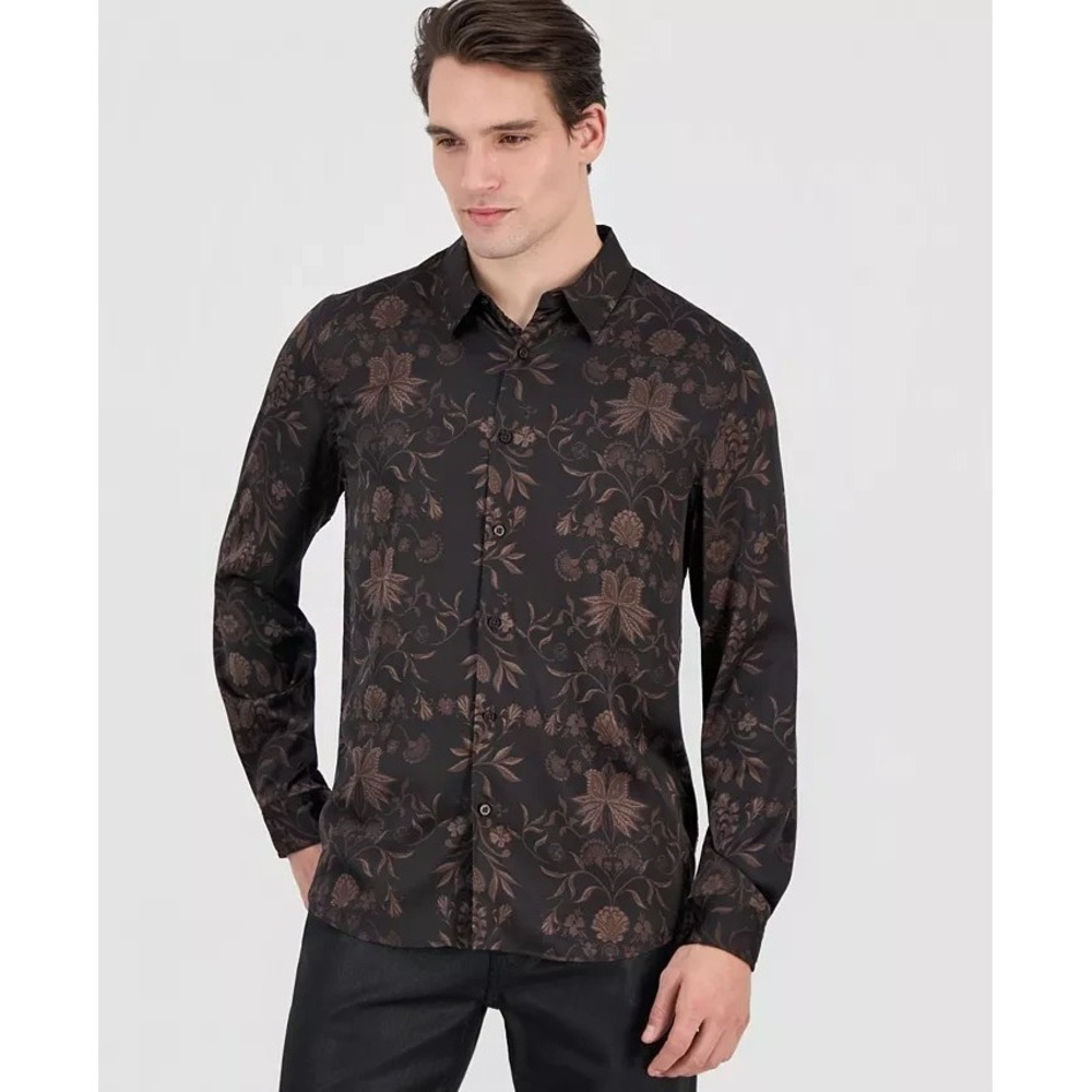 GUESS Men's Charm Heritage Scroll Long-Sleeve Button-Front Shirt, XL, NWT